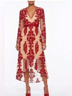 Chicwish Red Embroidered High-Low Dress size M